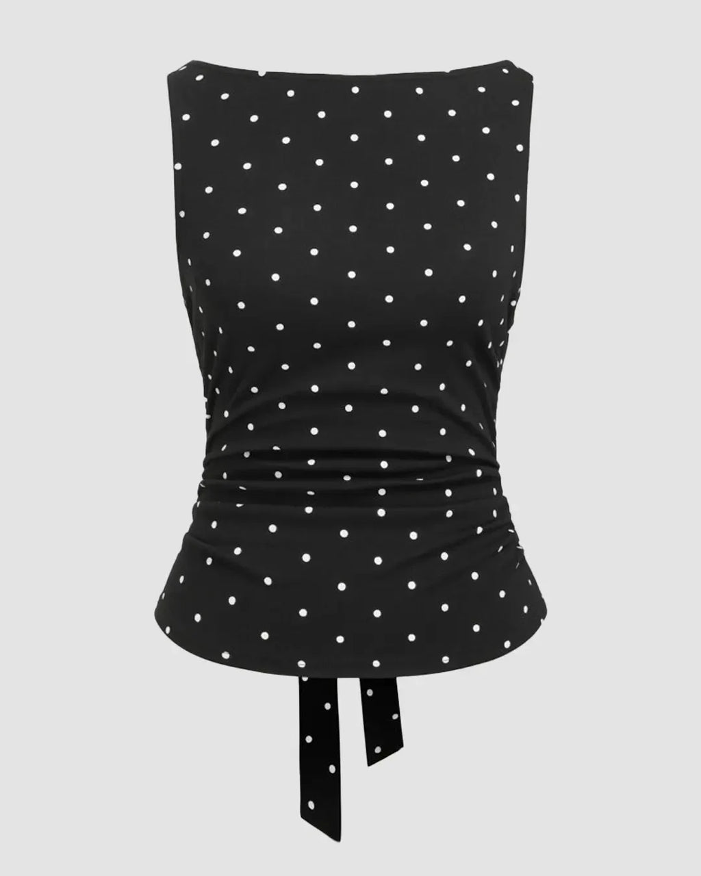 Party Polka Dot Ruched Sleeveless Top in Black