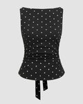 Party Polka Dot Ruched Sleeveless Top in Black