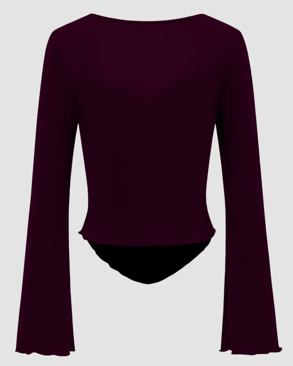 Party Ribbed Twist Front Long Sleeve Top in Maroon