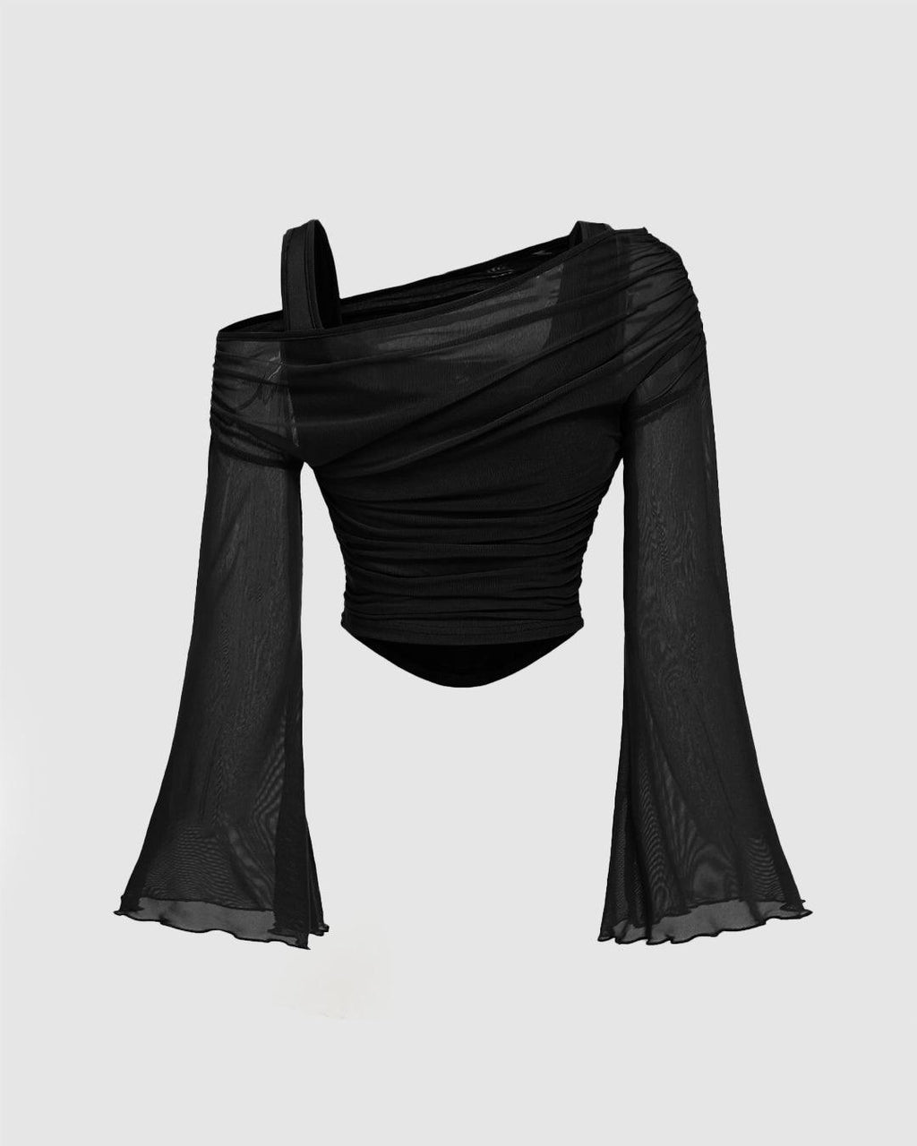 Party Ruched Off Shoulder Flared Full Sleeve Top in Black