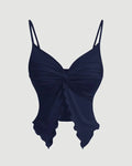 Party Sleeveless Ruched Tie Front Top in Navy Blue