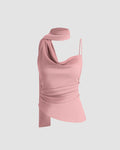 Party Spaghetti Strap Scarf Detail Fitted Top in Pink