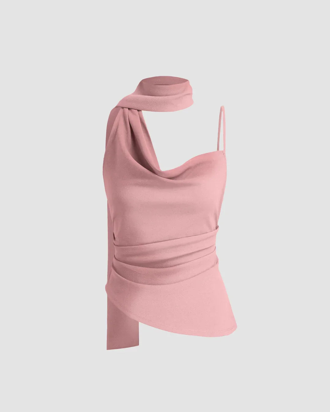 Party Spaghetti Strap Scarf Detail Fitted Top in Pink