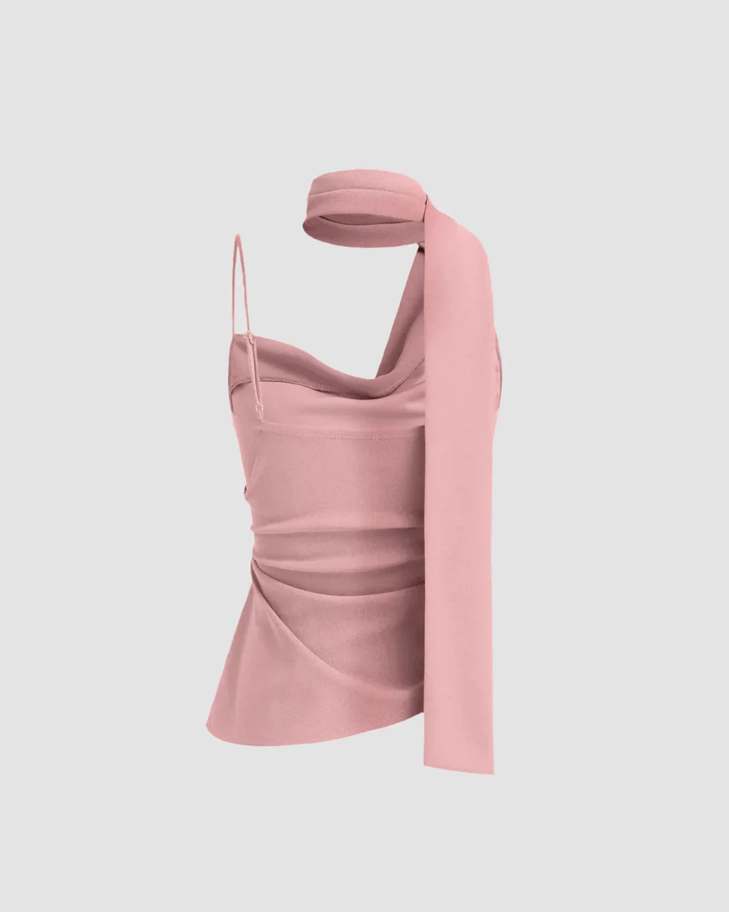 Party Spaghetti Strap Scarf Detail Fitted Top in Pink