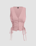 Party V Neck Lace Up Side Vest Top in Pink