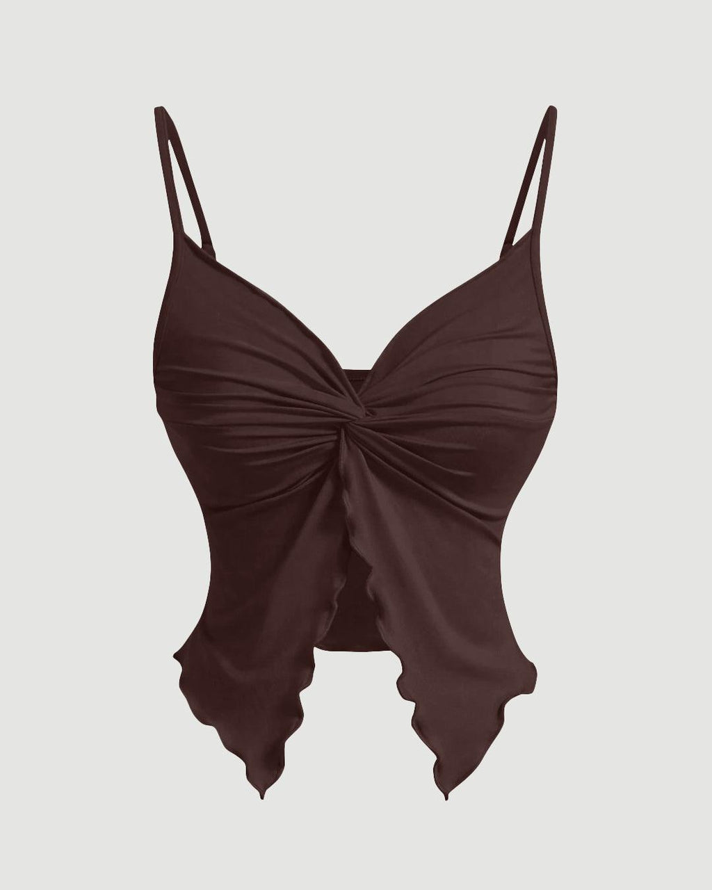 Party V Neck Ruched Sleeveless Flared Hem Top in Brown