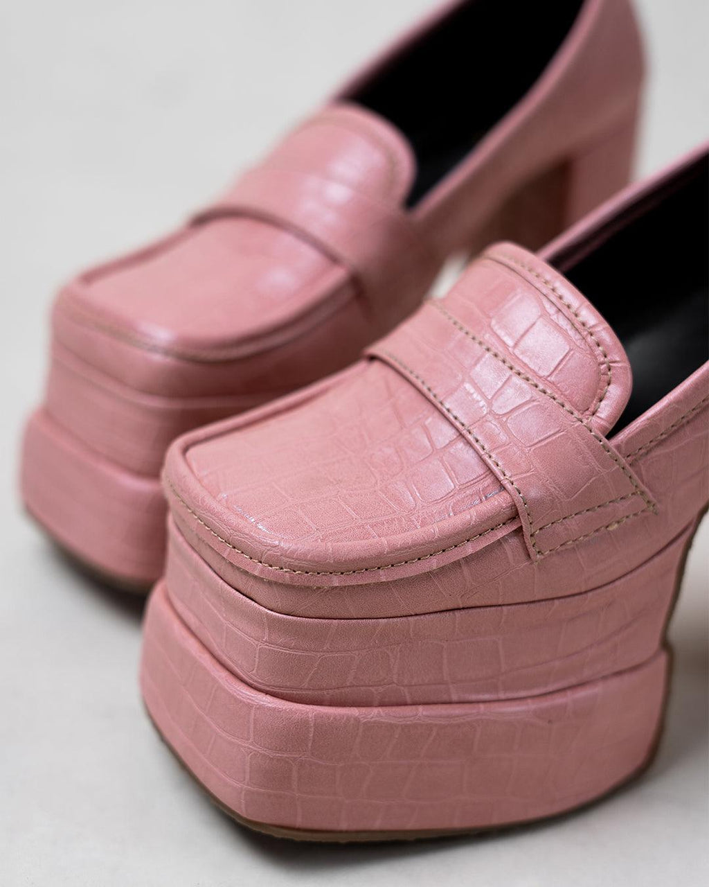 Pink Croc Textured Platform Loafers