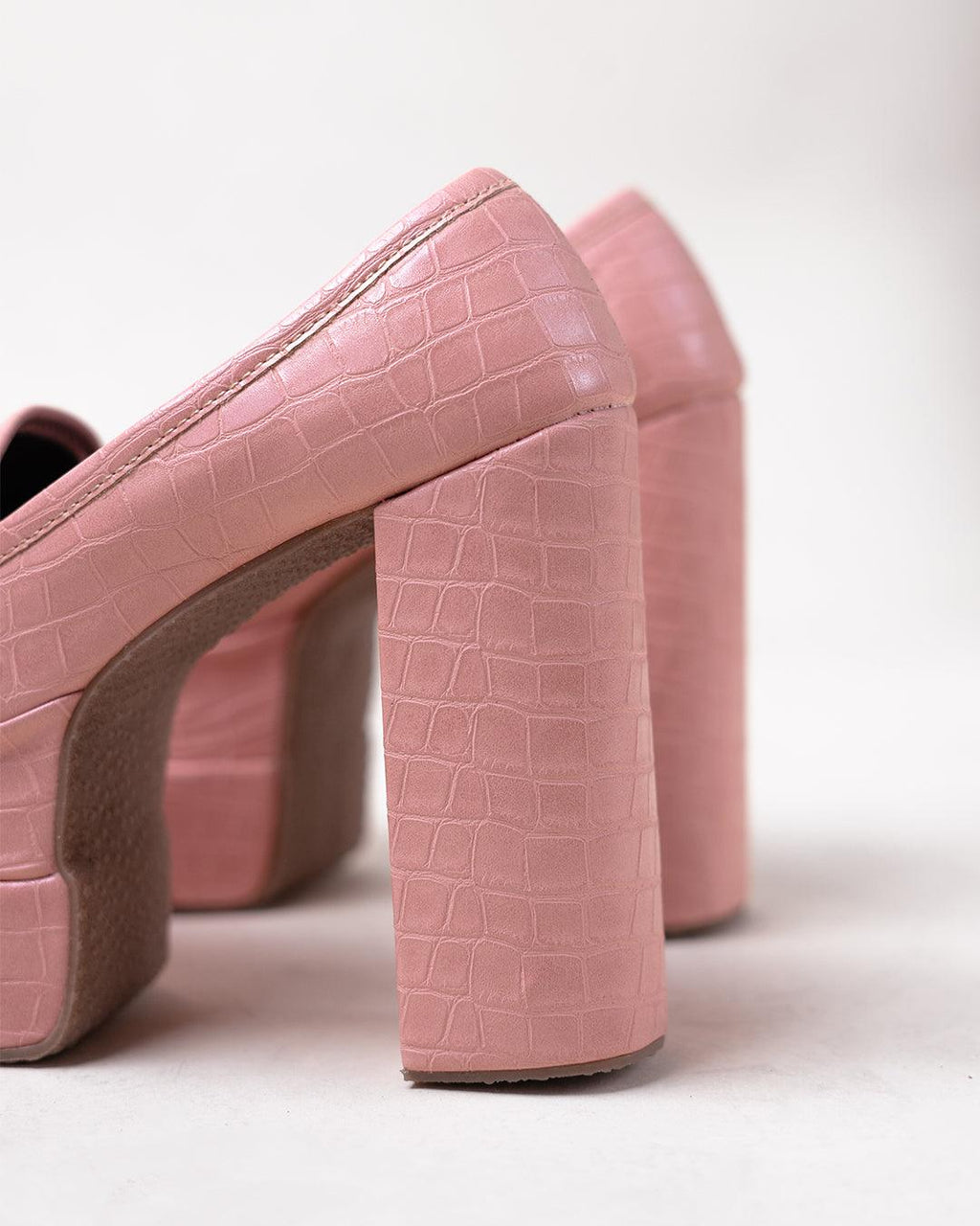 Pink Croc Textured Platform Loafers