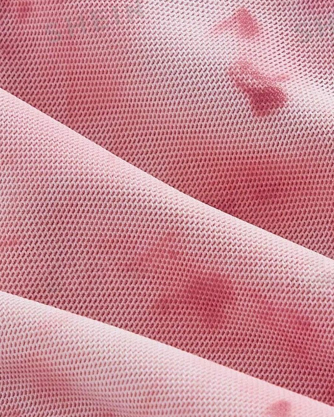 Pink Romantic Printed Lettuce Trim Tie Front Crop Top
