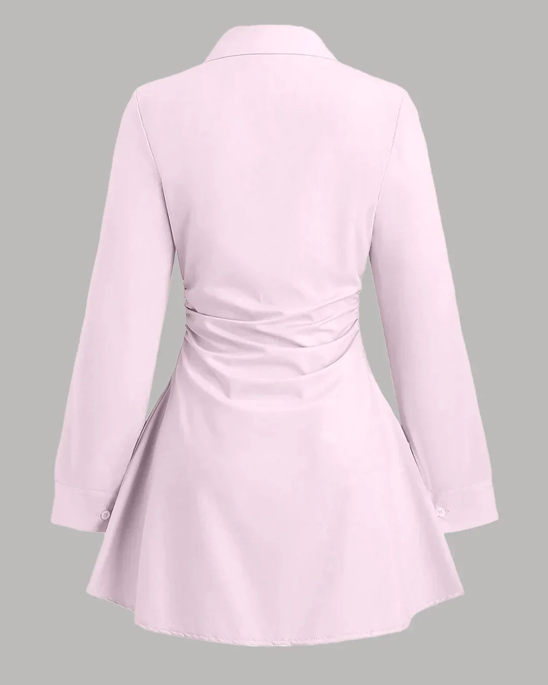 Pink Ruched Shirt Dress with Long Sleeves