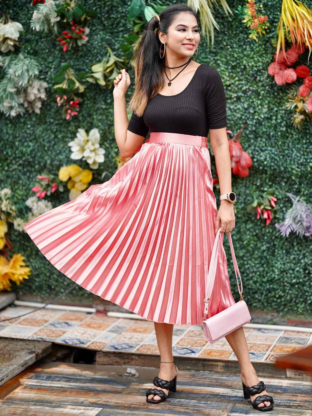 Pleated Midi Skirt - Pinkkup