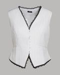 Pinstripe Button Down Tailored Waistcoat in White