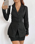 Pinstripe Collared Full Sleeve Formal Shirt in Black