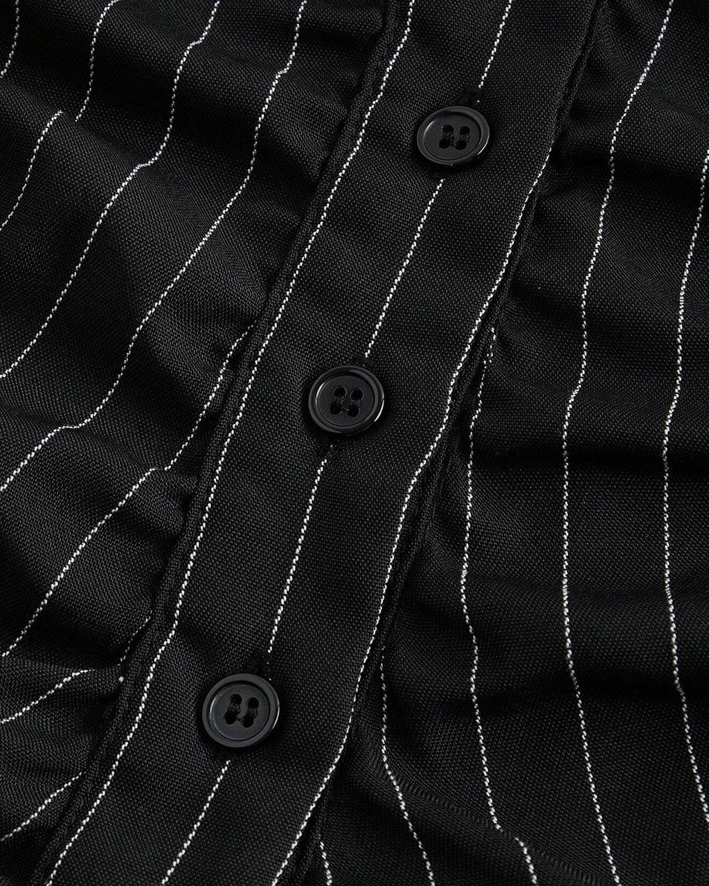 Pinstripe Collared Full Sleeve Formal Shirt in Black