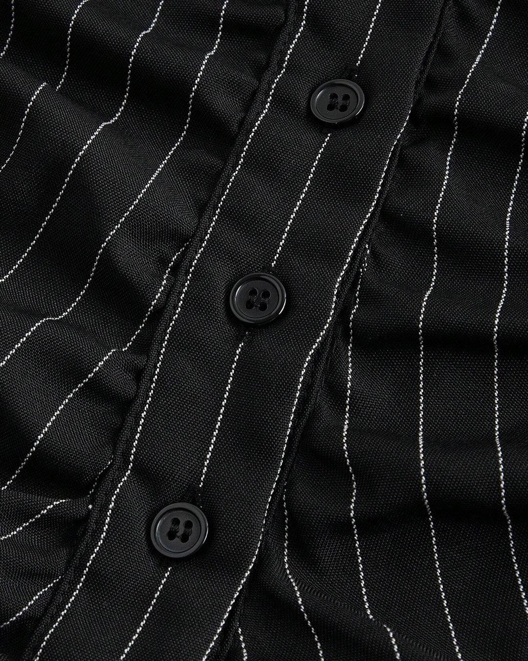 Pinstripe Collared Full Sleeve Formal Shirt in Black
