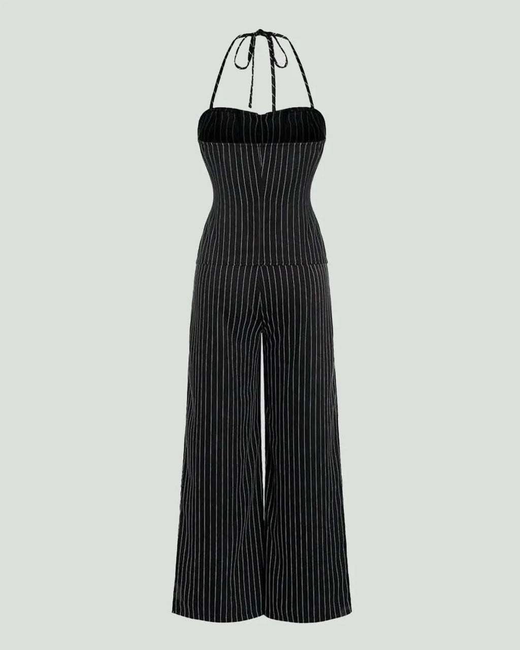 Pinstriped Halter Neck Sleeveless Top And Pants Set In Black