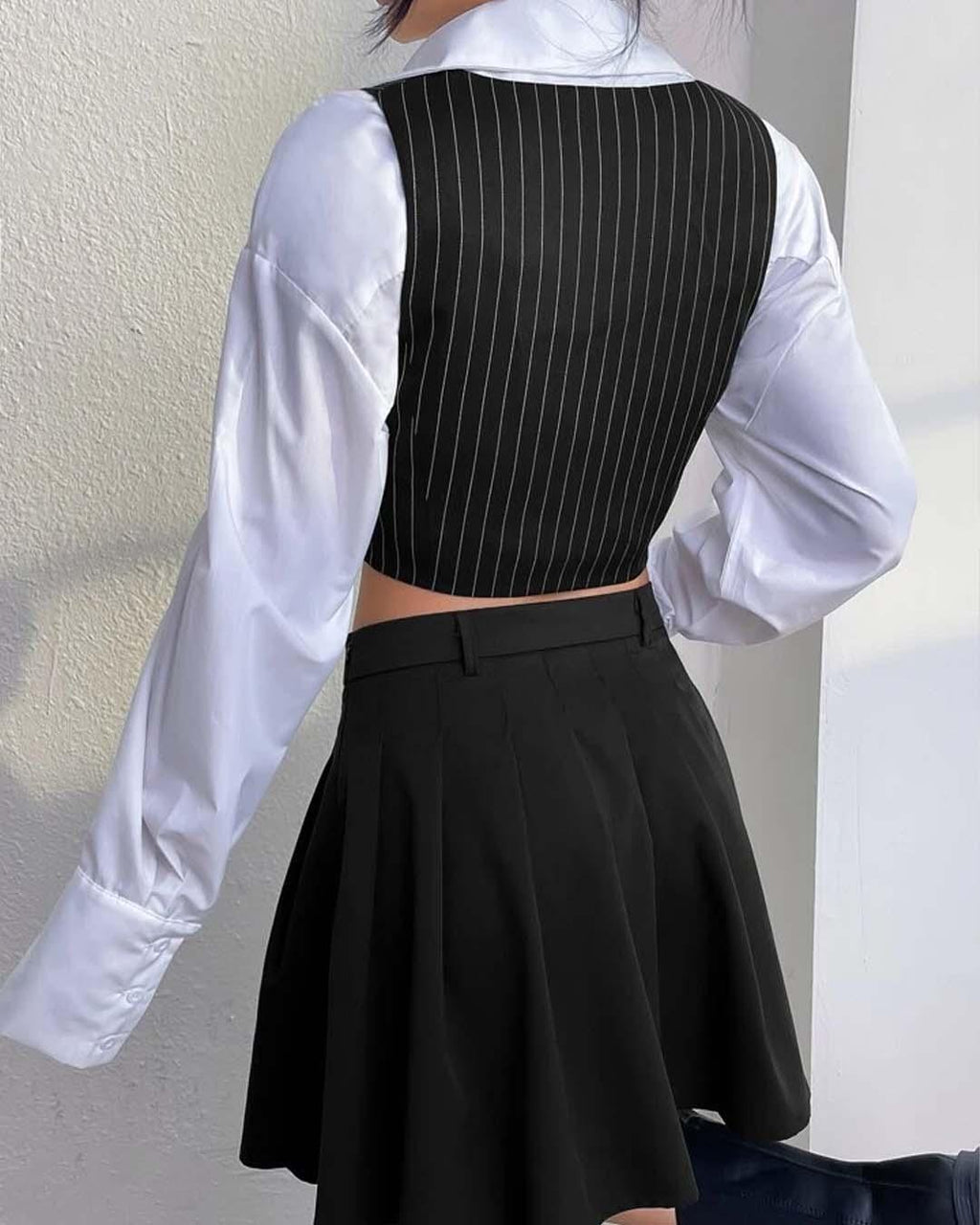 Pinstriped Single Breasted Crop Waistcoat Without Shirt