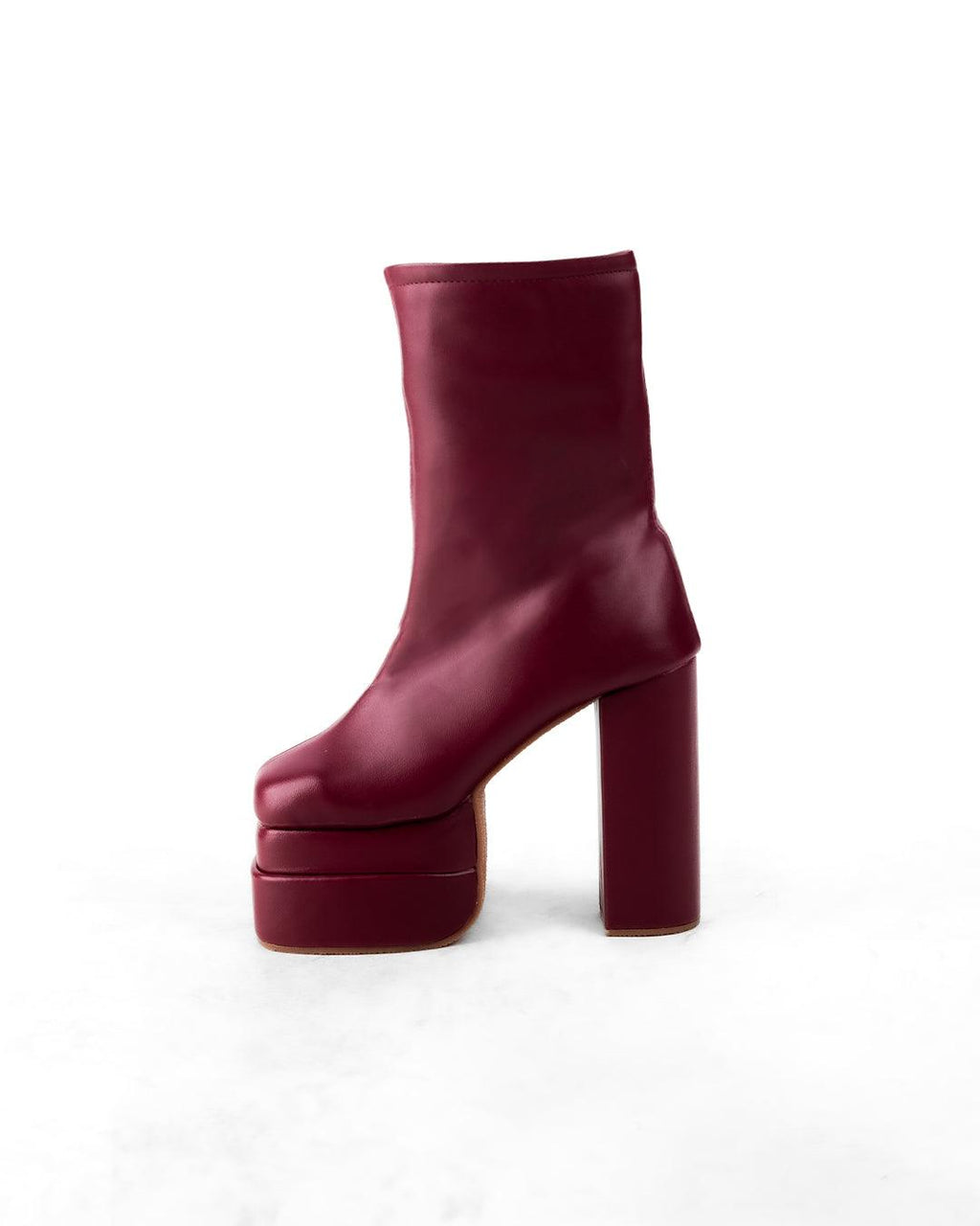 Platform Ankle Length Boots with High Block Heel in Cherry Red