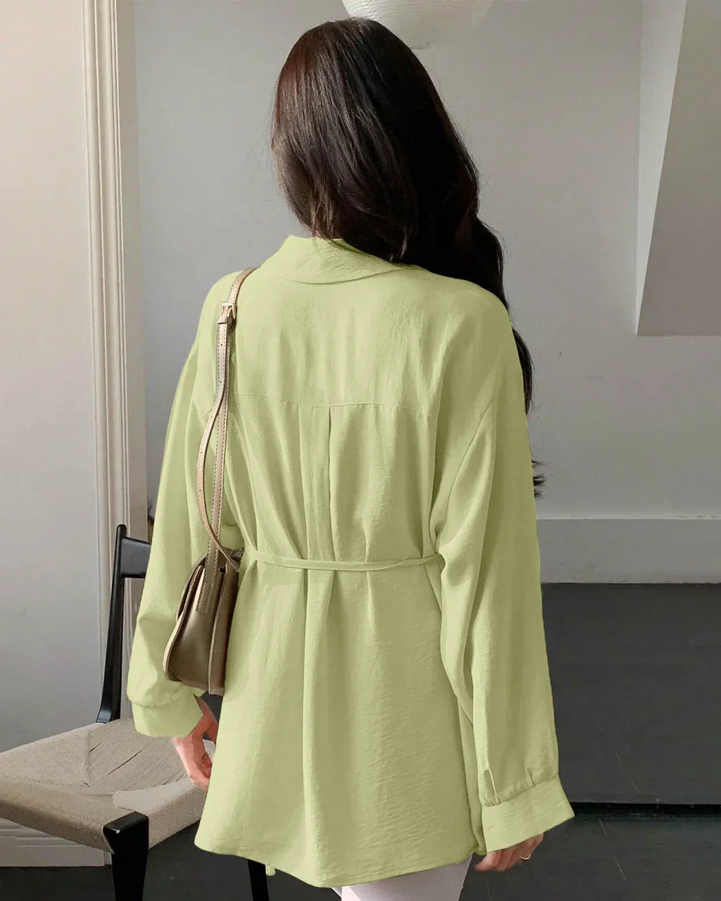 Pleated Button Down Full Sleeve Shirt in Herbal