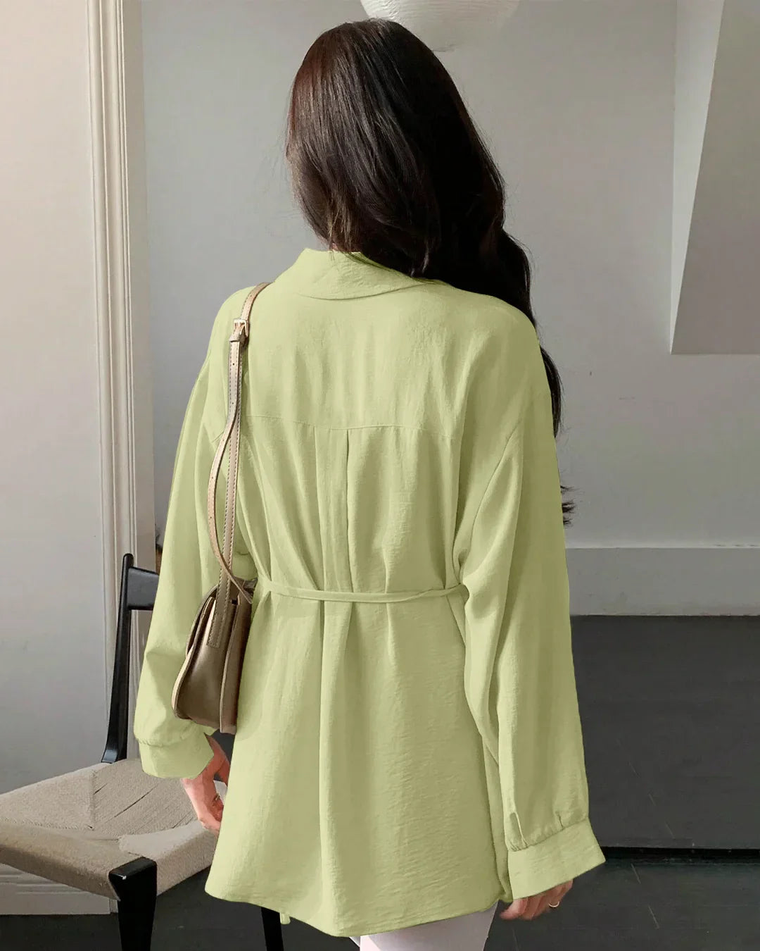 Pleated Button Down Full Sleeve Shirt in Herbal
