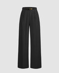 Pleated High Waisted Wide Leg Trousers in Black