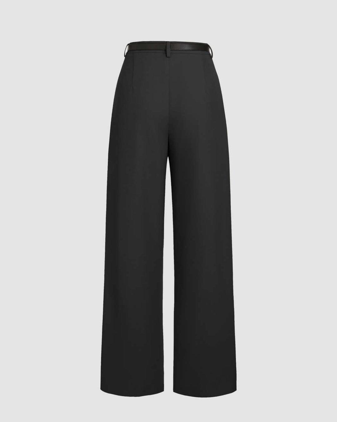 Pleated High Waisted Wide Leg Trousers in Black