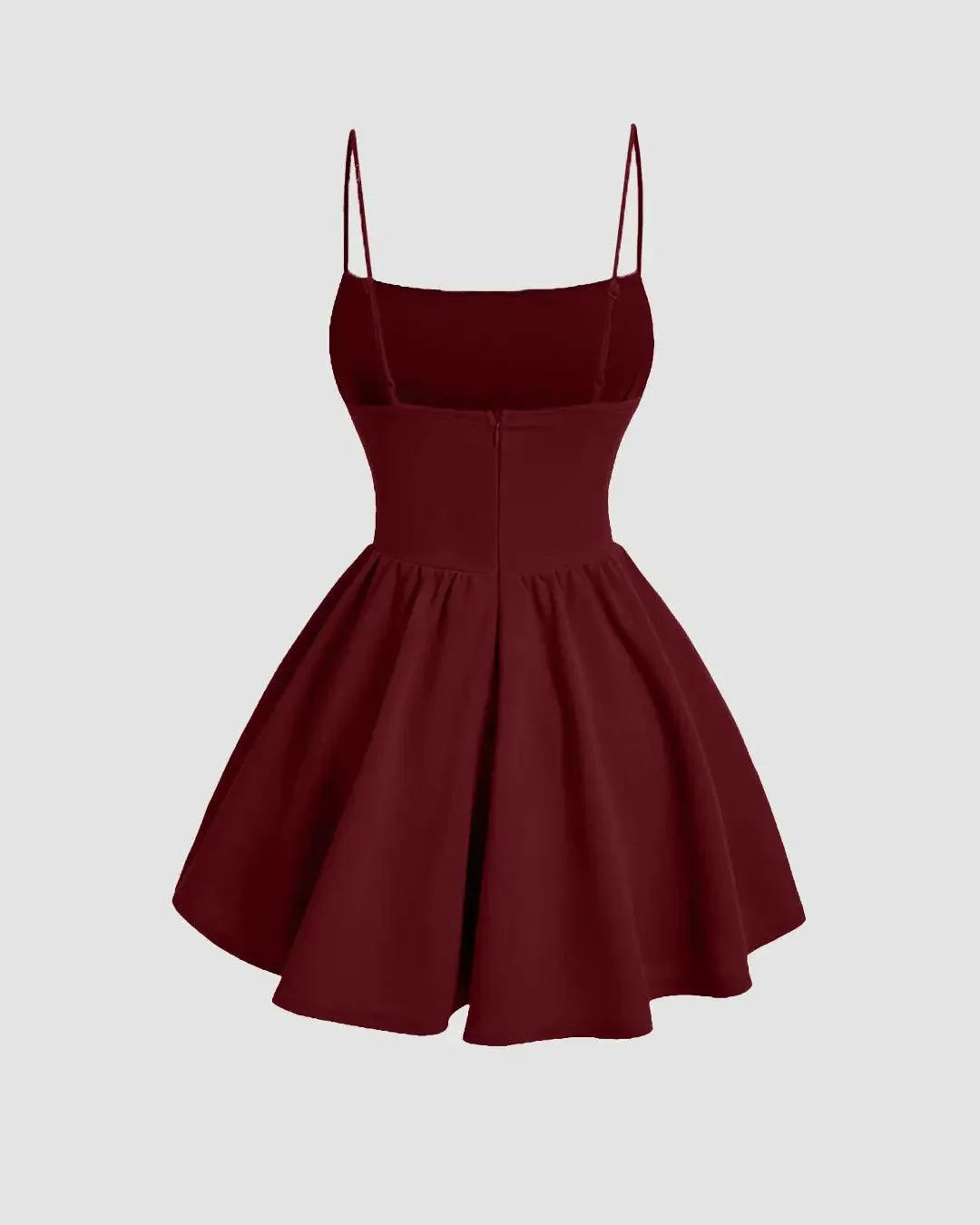 Pleated Waist Cami Short Dress In Maroon