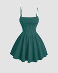 Pleated Waist Cami Short Dress In Mint Green