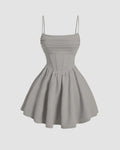 Pleated Waist Cami Short Dress In Mouse Color