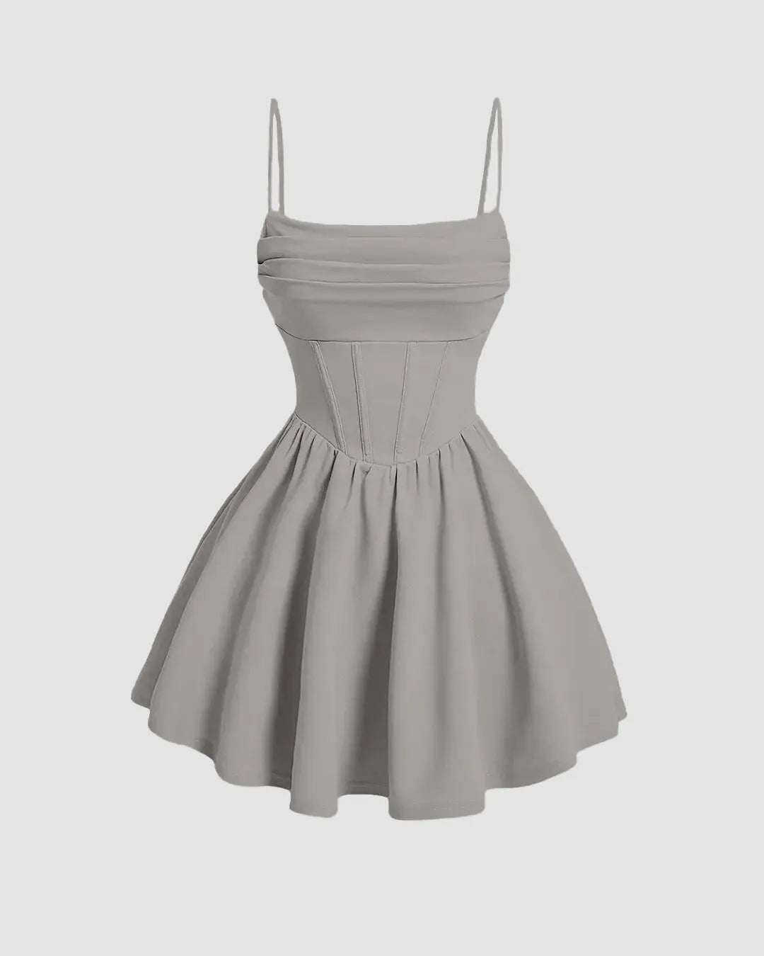 Pleated Waist Cami Short Dress In Mouse Color