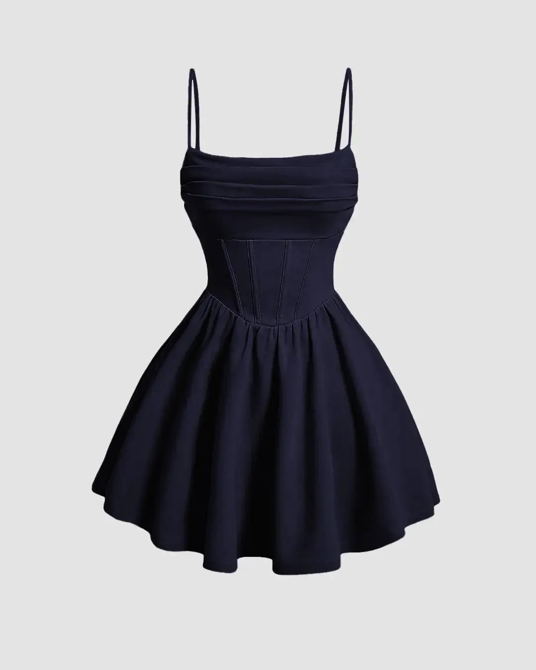 Pleated Waist Cami Short Dress In Navy Blue