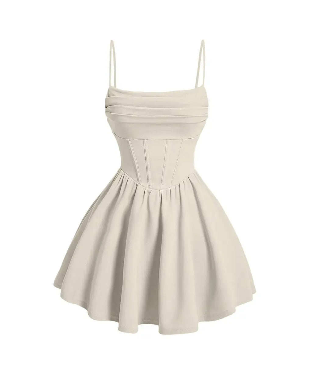 Pleated Waist Cami Short Dress In Off-White
