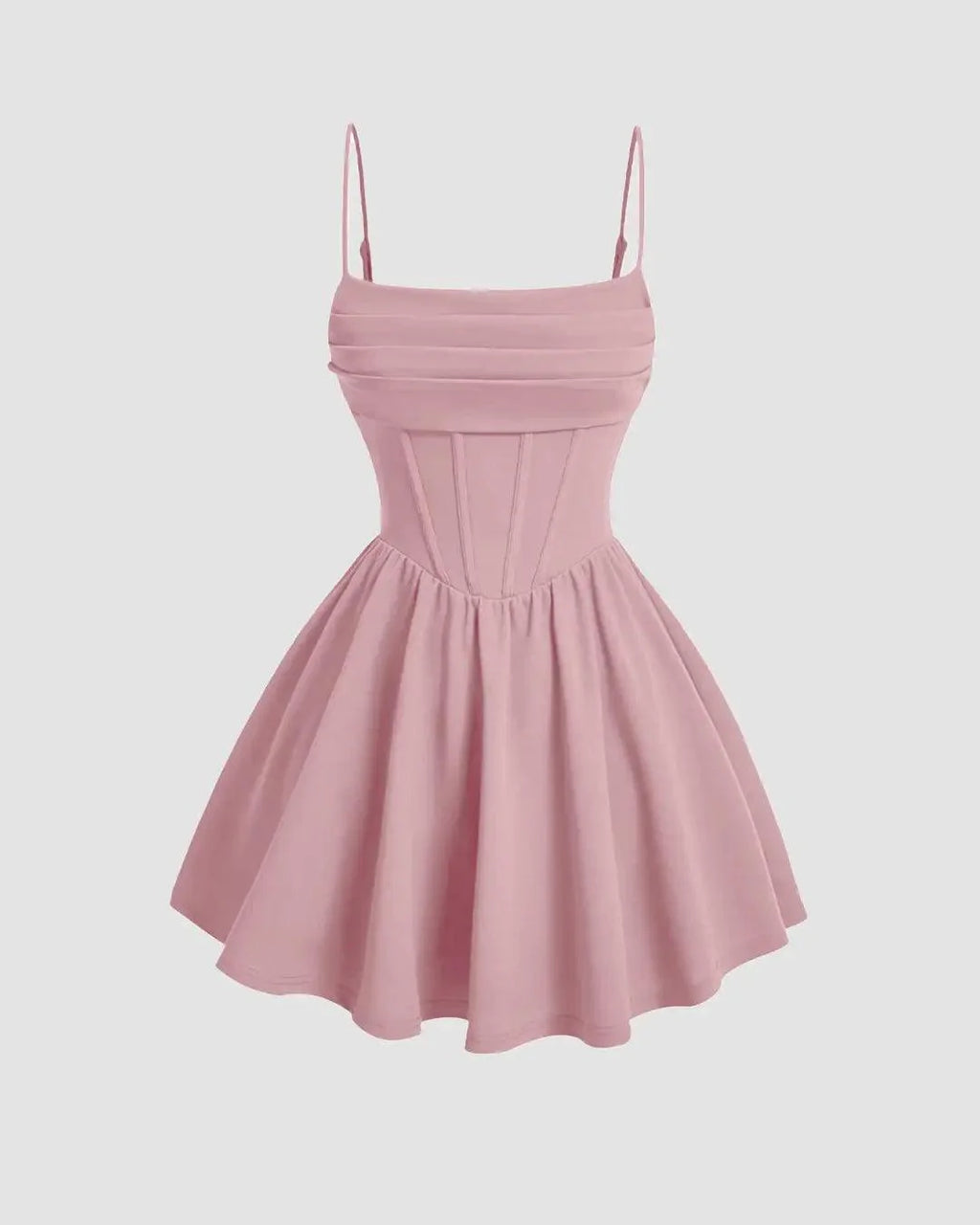 Pleated Waist Cami Short Dress In Pink