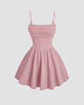Pleated Waist Cami Short Dress In Pink