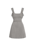 Pleated Waist Grey Ballet Style Dating Mini Dress