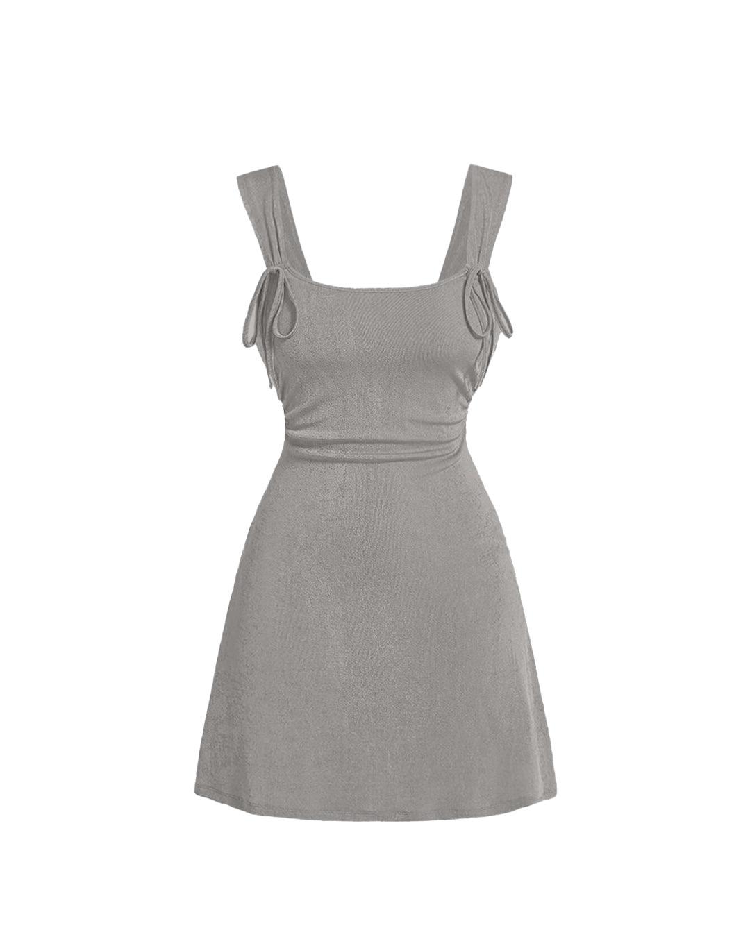 Pleated Waist Grey Ballet Style Dating Mini Dress
