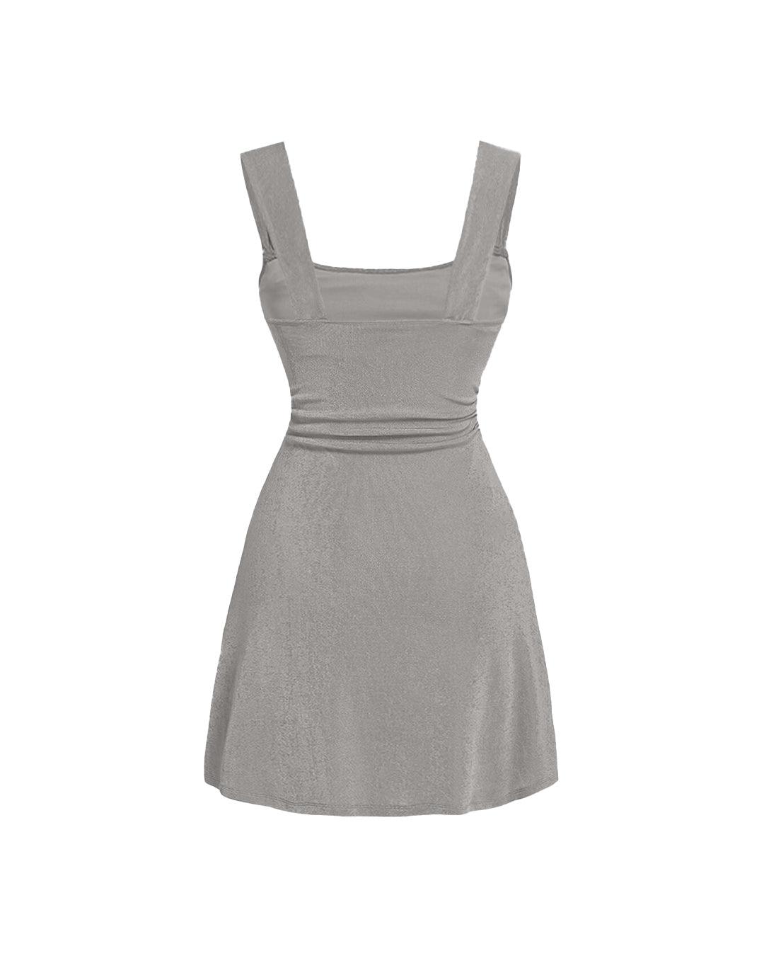 Pleated Waist Grey Ballet Style Dating Mini Dress