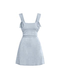 Pleated Waist Ballet Style Mini Dress In Blue