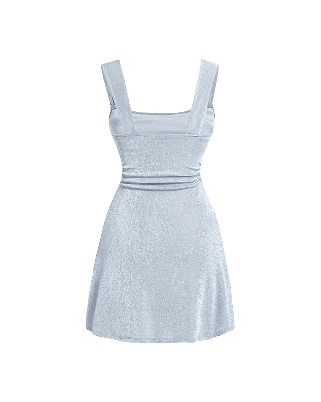 Pleated Waist Ballet Style Mini Dress In Blue