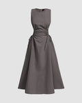 Plum Kitten Sleeveless Midi Dress with Side Ruched Detail