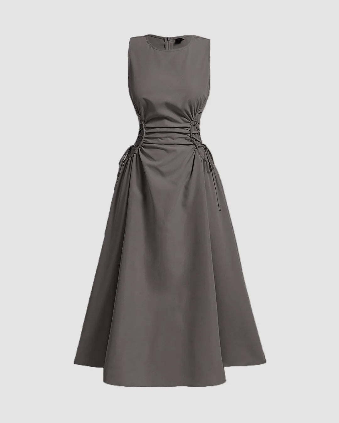 Plum Kitten Sleeveless Midi Dress with Side Ruched Detail