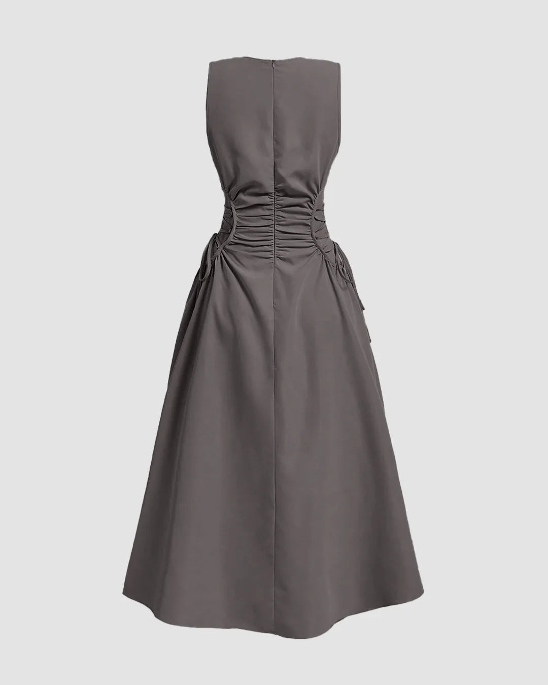 Plum Kitten Sleeveless Midi Dress with Side Ruched Detail