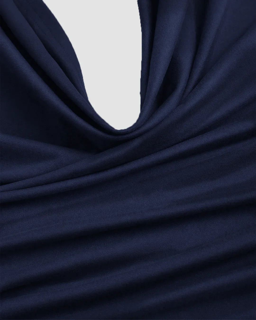 Plunge Neck Backless Halter Top And Slit Side Skirt Set In Navy