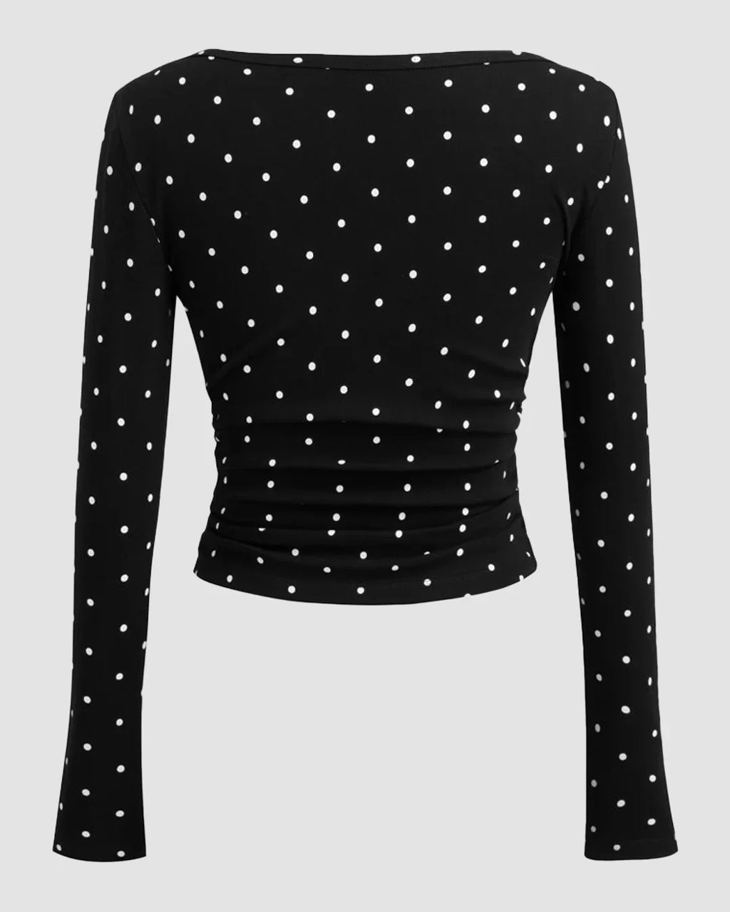 Polka Dot Boat Neck Slim Fit Full Sleeve Top in Black