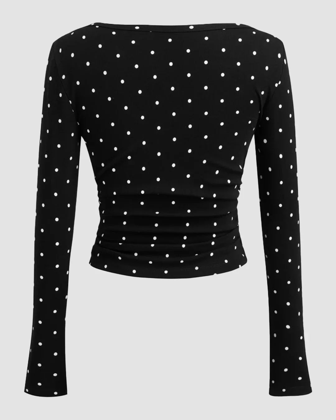 Polka Dot Boat Neck Slim Fit Full Sleeve Top in Black