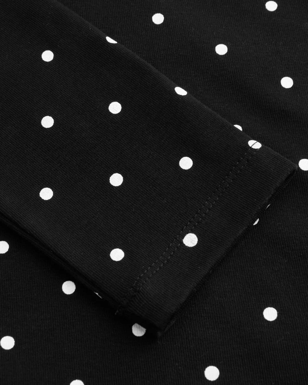 Polka Dot Boat Neck Slim Fit Full Sleeve Top in Black