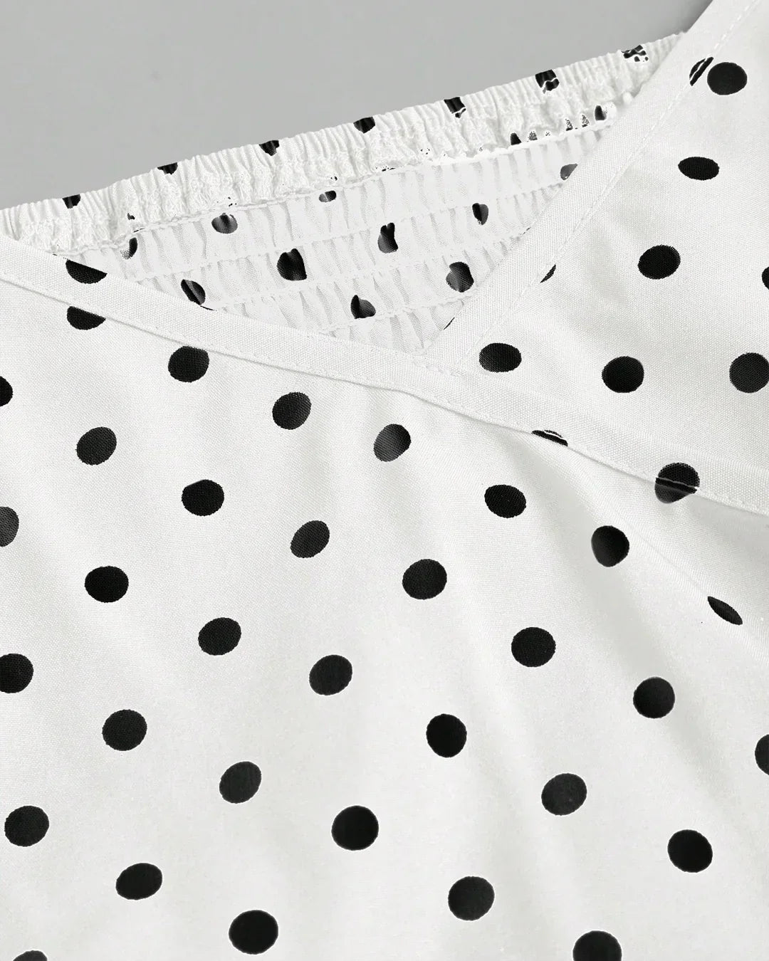 Polka Dot Puff Sleeve Wrap Ruffle Top
