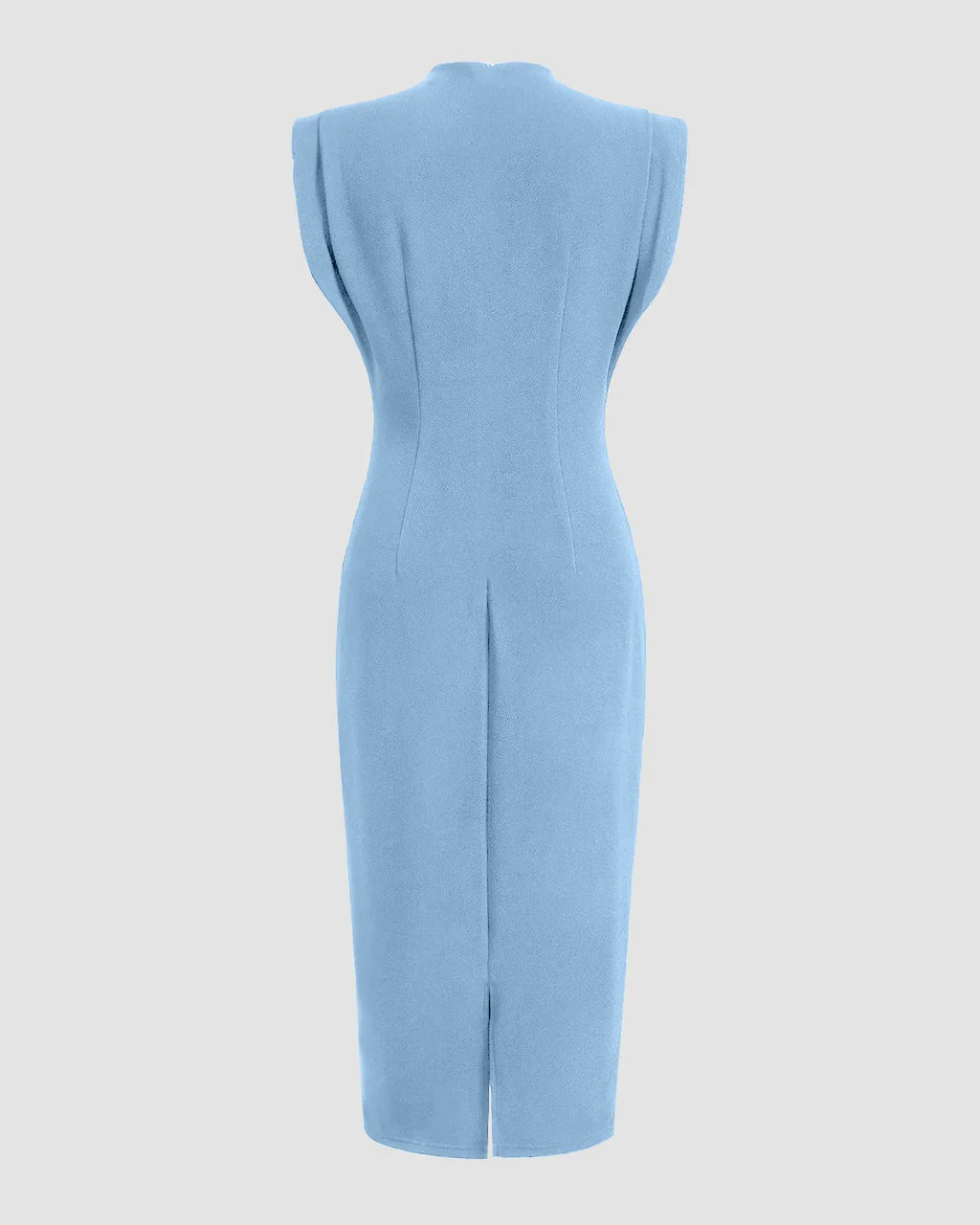 Powder Blue Structured Shoulder Bodycon Midi Dress