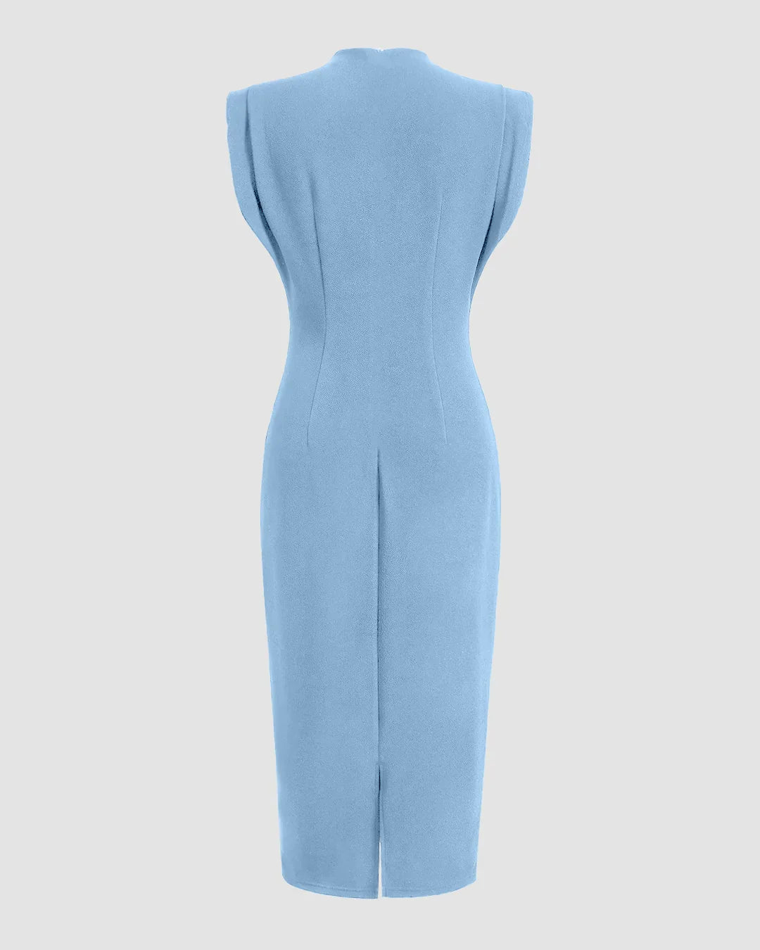 Powder Blue Structured Shoulder Bodycon Midi Dress