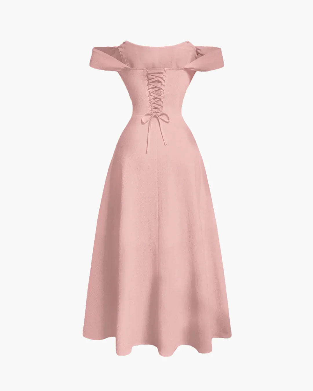 Pink Off the Shoulder Cinched Waist Midi Dress